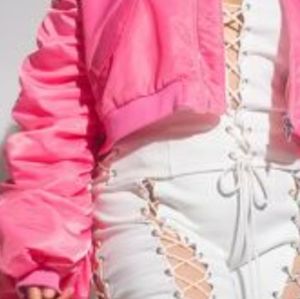 Akaira 1Xl Pink Bell Scrunch Sleeve Zipper Back Flight Jacket